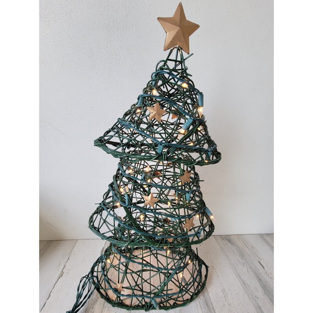 Xmas pine tree wire light up large home decor star tree unique green golden